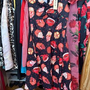 Vintage rockabilly pinup Black and Red Cupcake Print Dress